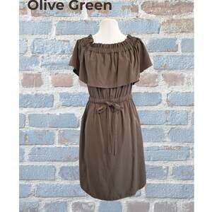 ee:some Olive Green Dress Size Small Off or On Shoulder With Elastic waist